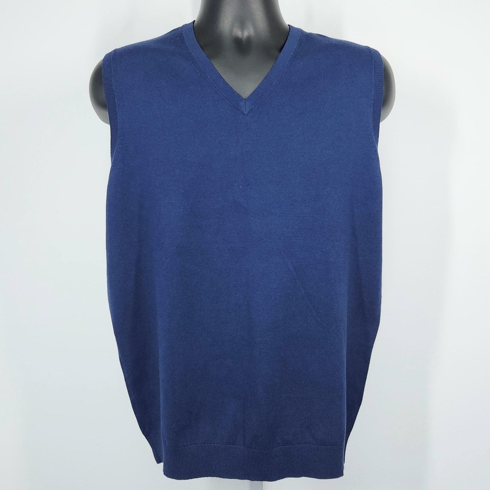 MCNEAL Sweater Vest Mens Large Blue V Neck Cotton Stretch Knit Pullover NEW - Picture 5 of 15
